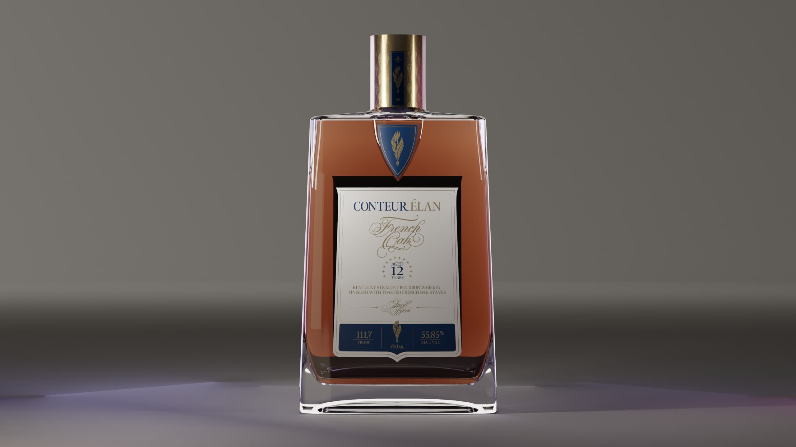The Conteur Élan French Oak bottle on a dark studio backdrop