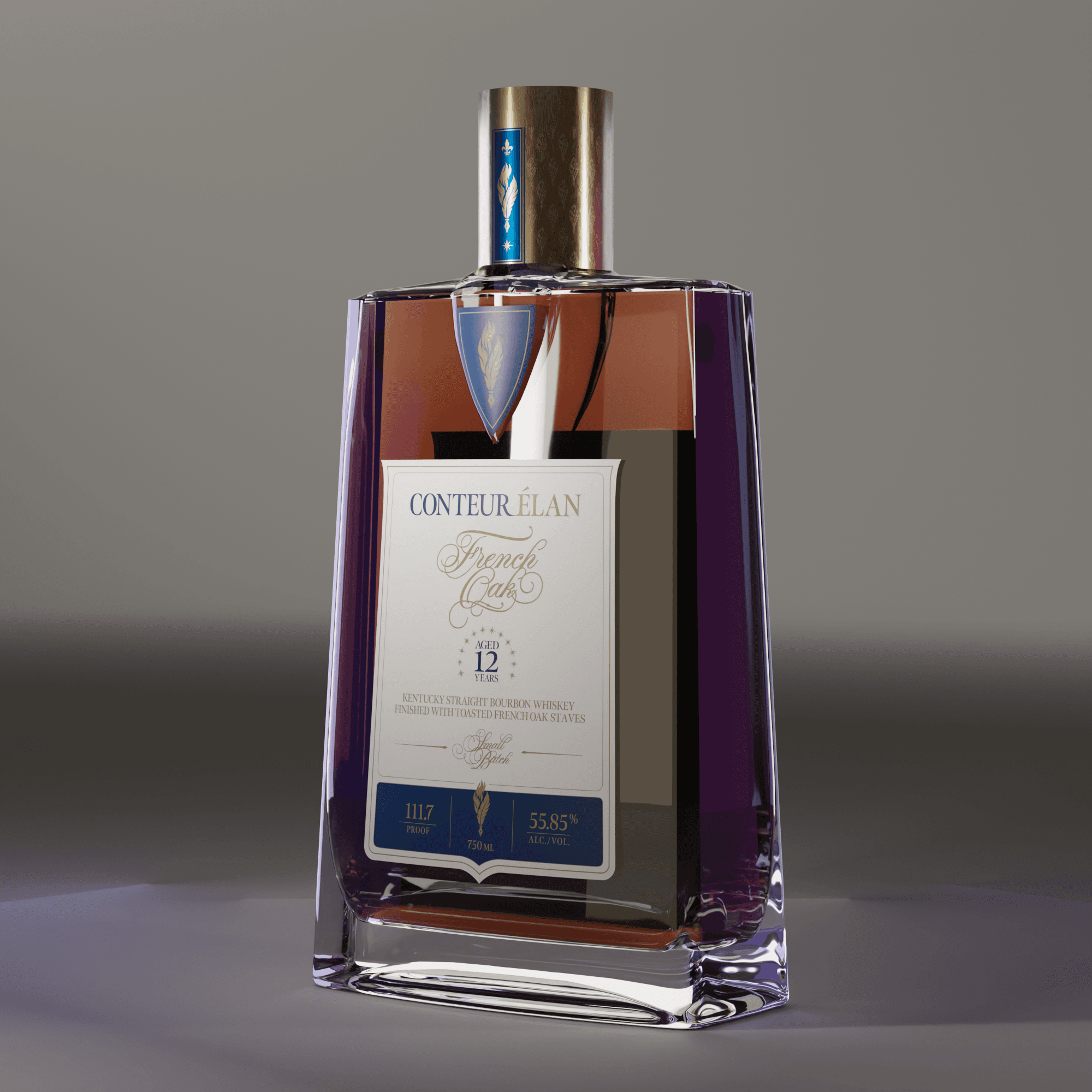 The Conteur Élan French Oak bottle on a studio backdrop